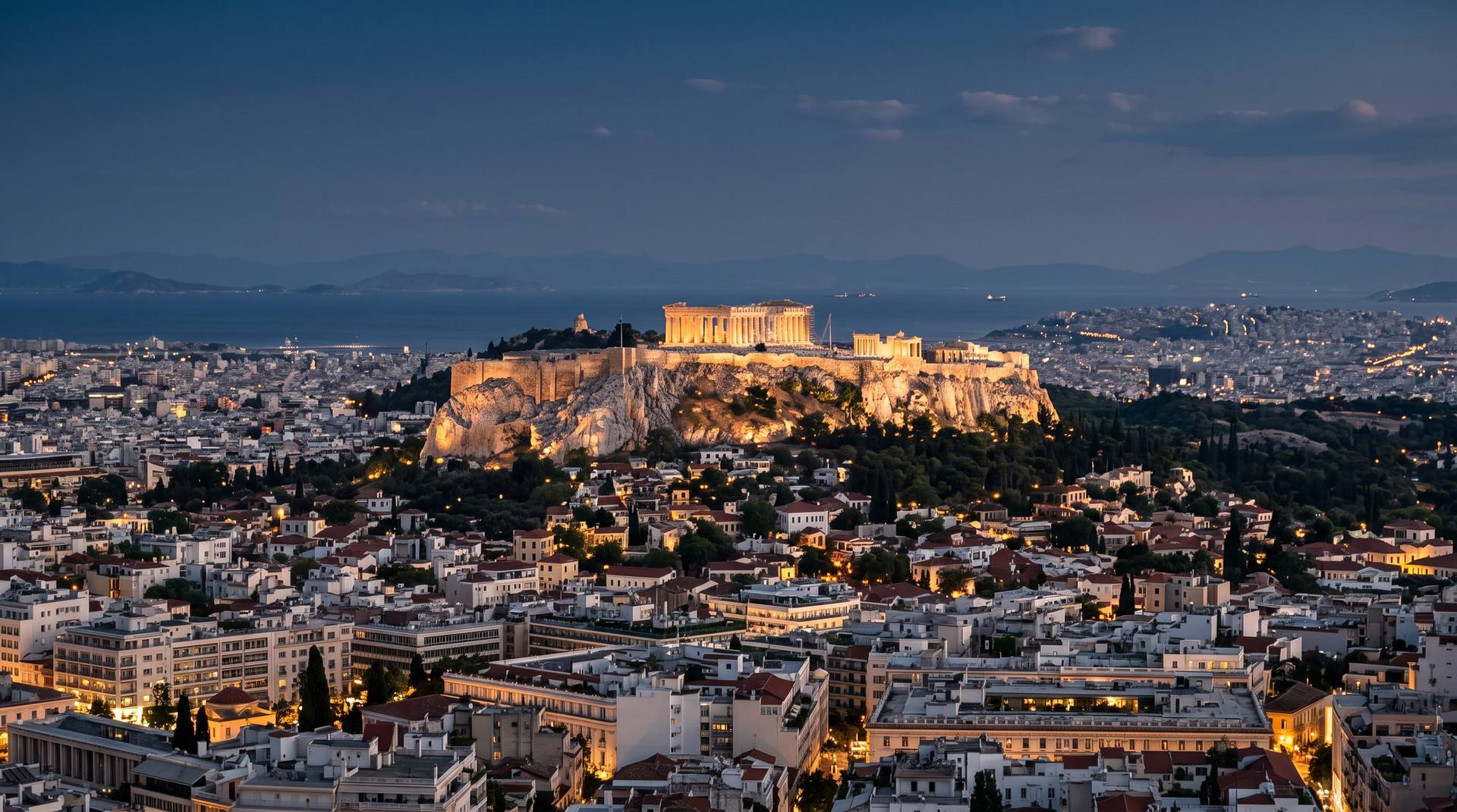 Athens and the Acropolis at dusk