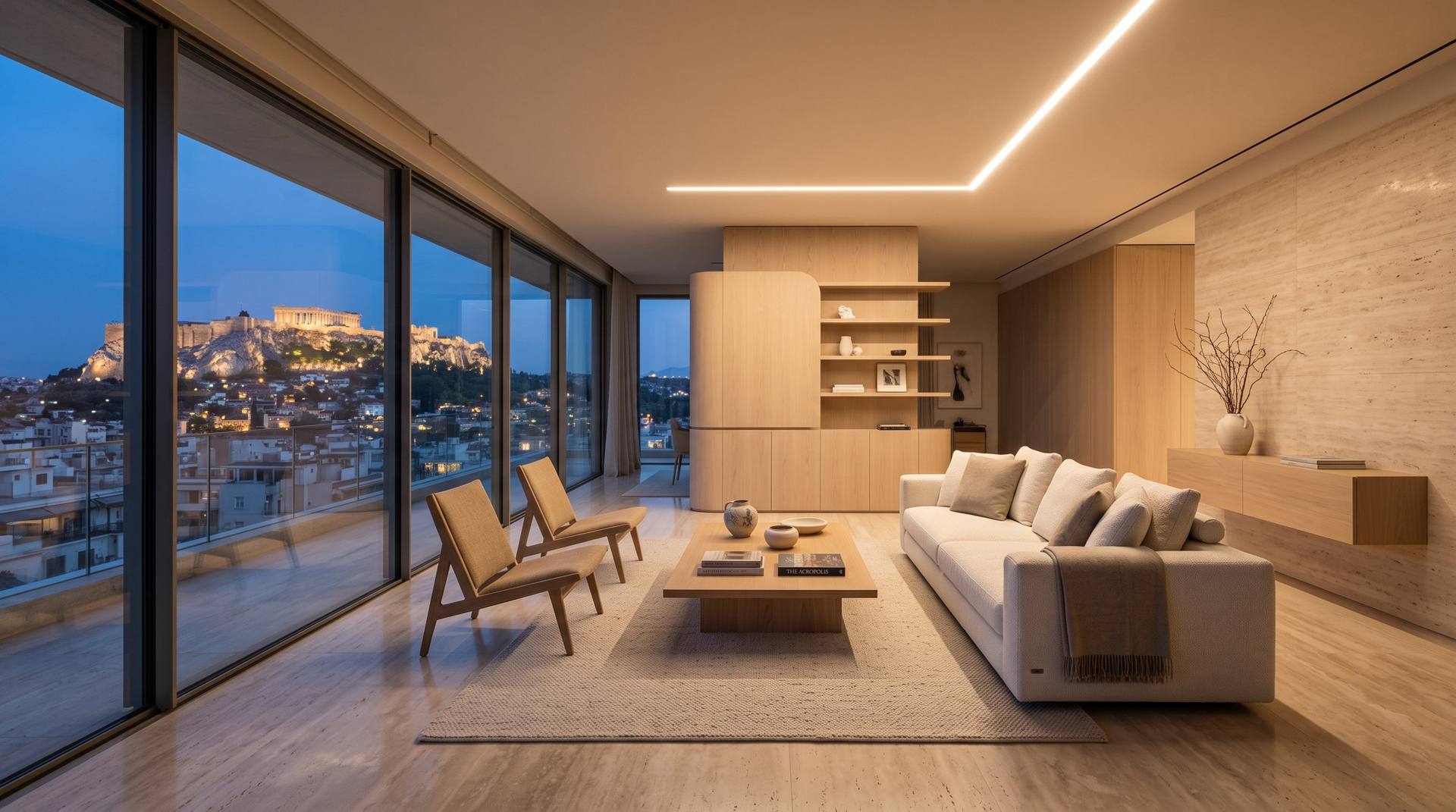 Luxury Athens interior with a city view